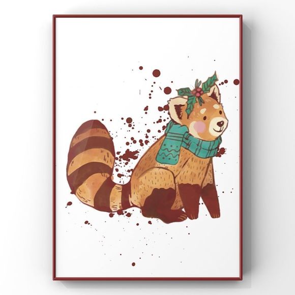 Christmas cute animal red panda handmade holiday Gift home decor wall art - Picture 1 of 4